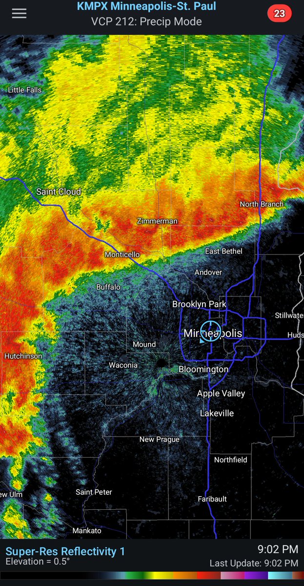 Storms approaching the Twin Cities. Arrival downtown Minneapolis around 9:45 #mntwins <a href="/Twins/">Minnesota Twins</a> <a href="/RedSox/">Red Sox</a>