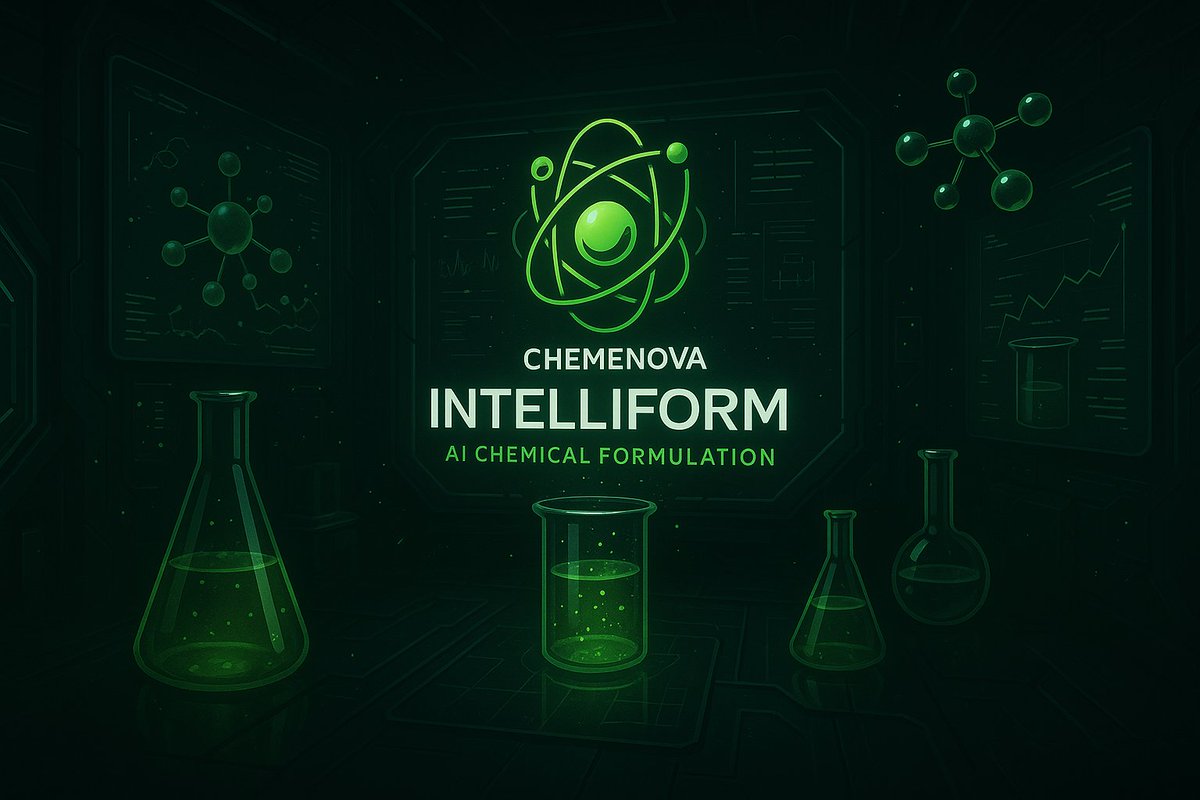 ChemeNovaAI's tweet photo. Meet IntelliForm™ - Chemistry’s Smartest Brain.

Formulating next-gen chemicals just got intelligent.

IntelliForm™ by ChemeNova uses AI + real-time data + sustainability modeling to create high-performance, eco-optimized formulations in minutes — not months. https://t.co/Mp0SK6xOM7