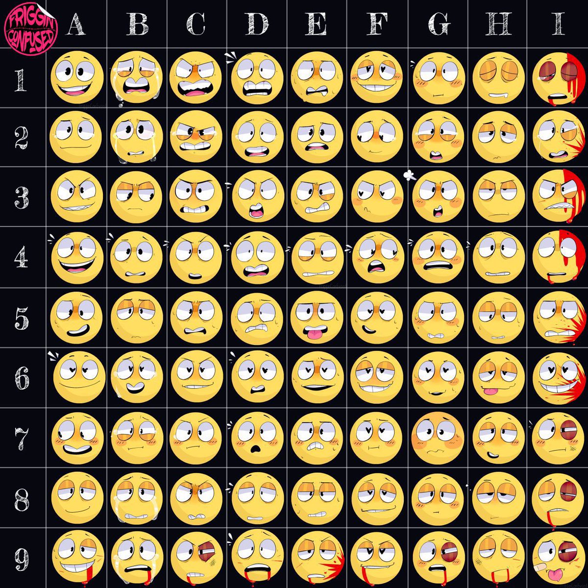 m26mdc's tweet image. 絵文字の表情を描くっていうやつ
これをいつかやりたかったんだよね
練習用で左上から1個ずつ描いていく