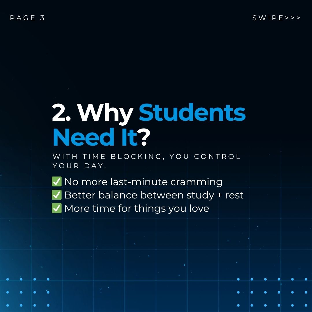 spacezeetech's tweet image. Want to stop wasting time?
Try time blocking.
Plan your day, one task at a time.
It helps you focus, get things done, and still have time to relax.

#TimeBlocking #StudentTips #StudyBetter #spacezee #skill++ #productdevelopment #skilldevelopment #careerdevelopment