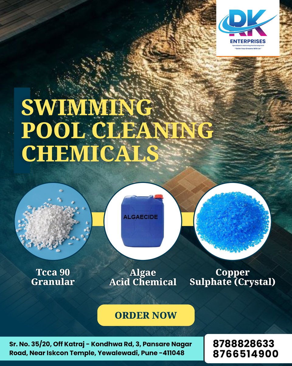RKENTERPRISES01's tweet image. 🏊‍♂️ Keep Your Pool Crystal Clean with R.K. Enterprises!💧✨
📞 Call us: 8788828633 | 8766514900
✅ Trusted Quality |💼Commercial &amp;amp; Residential Use | Reliable Supply
#SwimmingPoolChemicals #PoolCleaningSolutions #PoolMaintenance  #business  #SwimmingPoolSupplies #NaxalMuktBharat