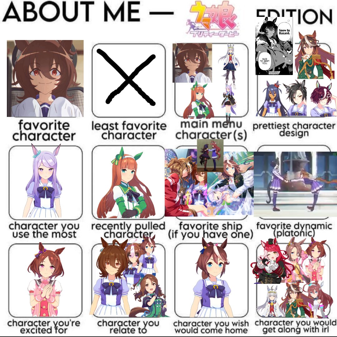 Mug4Times's tweet image. did the uma thing cuz i was bored
i couldnt think of only 1 for some of these so i put in multiple entries