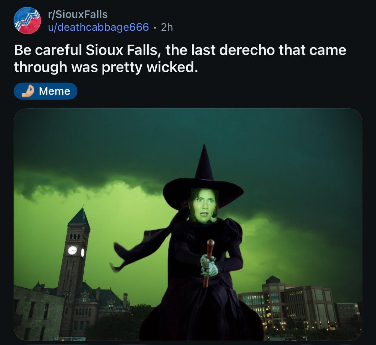 SoDakTruth's tweet image. A South Dakota classic from a few years ago, shared for the new storm hitting tonight. That green sky was pretty wild. #SouthDakotaTruth