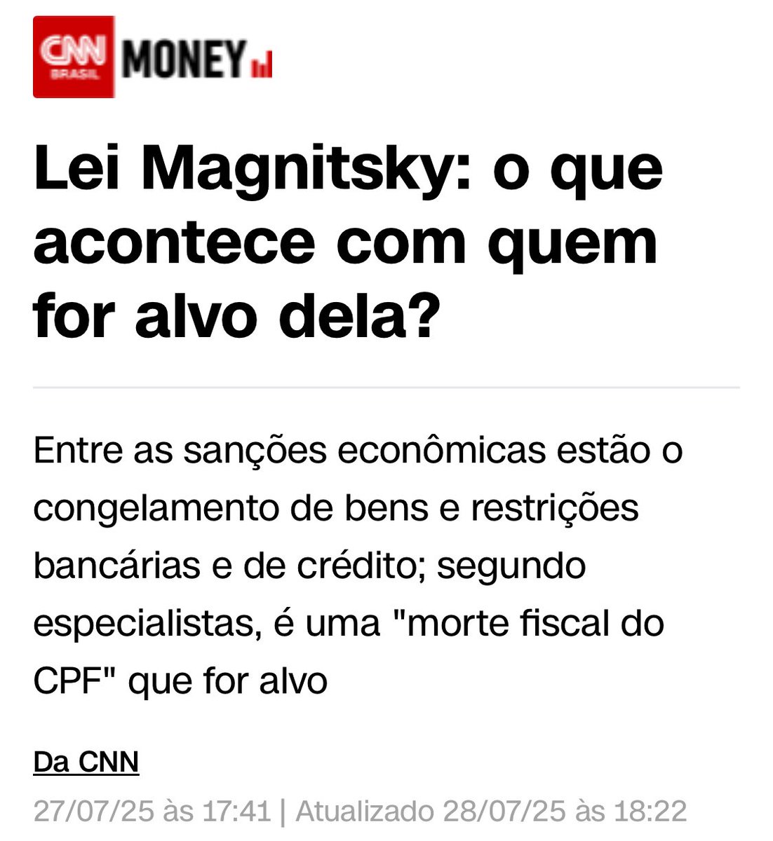 jorgeseifjunior's tweet image. A Lei Magnitsky, criada pelos Estados Unidos, já foi usada para punir juízes, políticos e ditadores de diversos países por abusos de poder, corrupção e violações de direitos humanos.
Depois disso, outras nações seguiram o exemplo, adotando as mesmas sanções contra os mesmos…