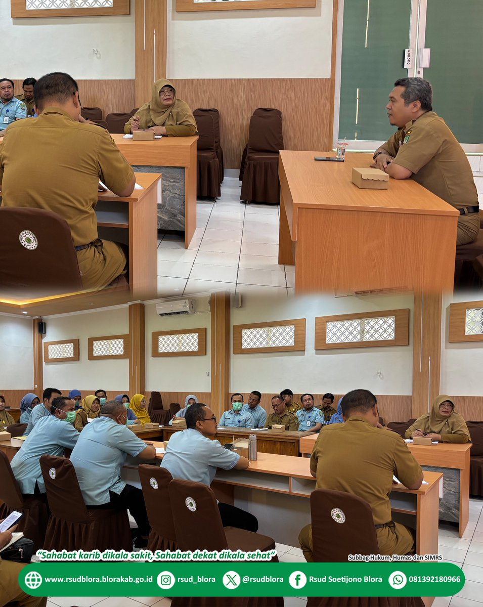 RSUD dr. R. Soetijono Blora menyelenggarakan Rapat Koordinasi yang dihadiri oleh para Kepala Ruangan dan Kepala Instalasi dari Bidang Pelayanan. Rakor ini merupakan agenda rutin yang bertujuan menyelaraskan visi, mengevaluasi kinerja, dan merumuskan strategi peningkatan pelayanan