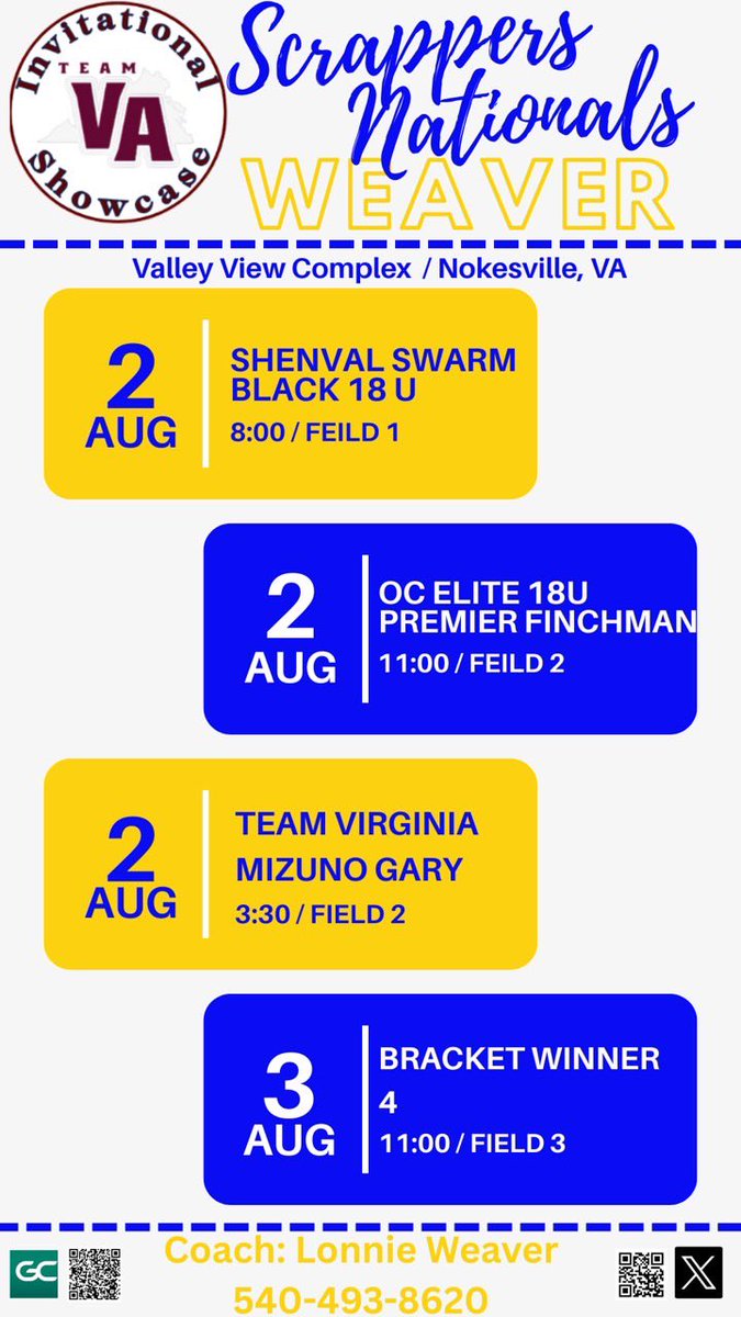 Stop by and check us out in Nokesville, VA this weekend at the <a href="/TeamVA_Mizuno/">Team Virginia Athletics</a> tournament! <a href="/Vascrappers/">Va Scrappers</a> are back in action!