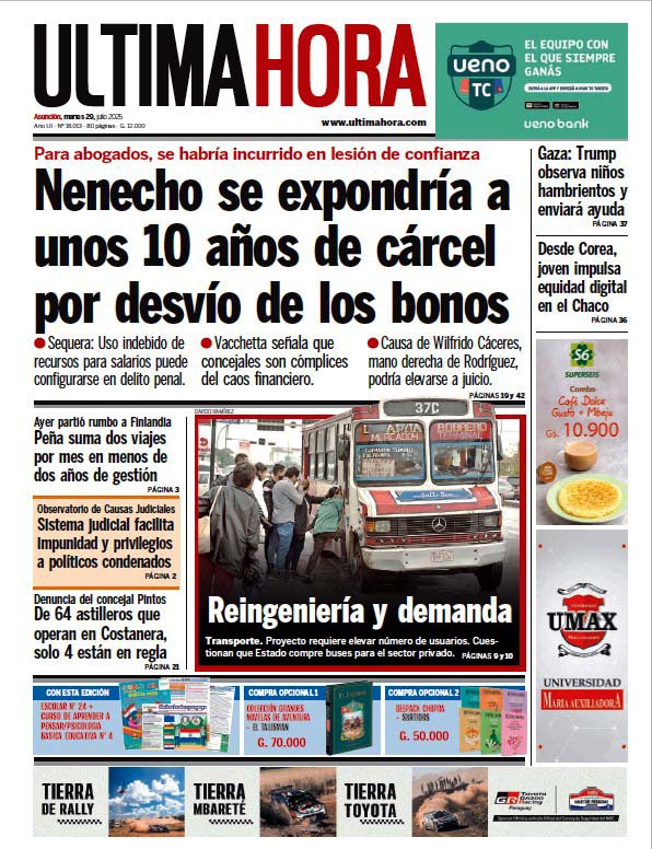 UltimaHoracom's tweet image. ¡Buenos días! Esta es la #TapaÚH y contratapa con los títulos principales.
📲 Lea las noticias en: ultimahora.com
📰 Más noticias de la edición impresa: editorial.elpais.com.py/elpais/newssta…
🟢 Recibí las noticias: whatsapp.com/channel/0029Va…