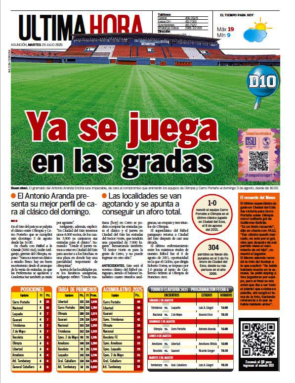 UltimaHoracom's tweet image. ¡Buenos días! Esta es la #TapaÚH y contratapa con los títulos principales.
📲 Lea las noticias en: ultimahora.com
📰 Más noticias de la edición impresa: editorial.elpais.com.py/elpais/newssta…
🟢 Recibí las noticias: whatsapp.com/channel/0029Va…