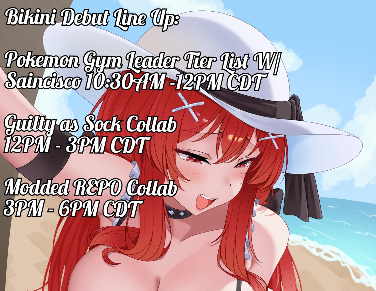❤️🎀 Yuriko 🎀🖤 (@yurikocorvera) on Twitter photo Hello everyone! im excited to announce the line ups of collabs i have for my bikini model debut! first is going to be a Pokemon gym leader tier list with the lovely <a href="/saincisco/">Sain | Cyber Idol 🌐✨【V-HOST】</a> and then we got Guilty as Sock afterwards and then we MIGHT end off on Modded REPO >:3 i may or may not Hello everyone! im excited to announce the line ups of collabs i have for my bikini model debut! first is going to be a Pokemon gym leader tier list with the lovely <a href="/saincisco/">Sain | Cyber Idol 🌐✨【V-HOST】</a> and then we got Guilty as Sock afterwards and then we MIGHT end off on Modded REPO >:3 i may or may not