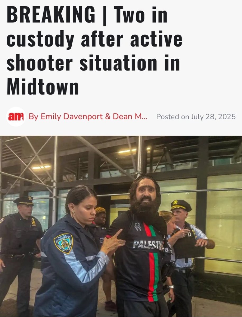 Except this man wasn't the shooter. He was arrested during a protest. But if you're looking at this article, you would assume the FREE PALESTINE protester was the shooter. This is intentional.