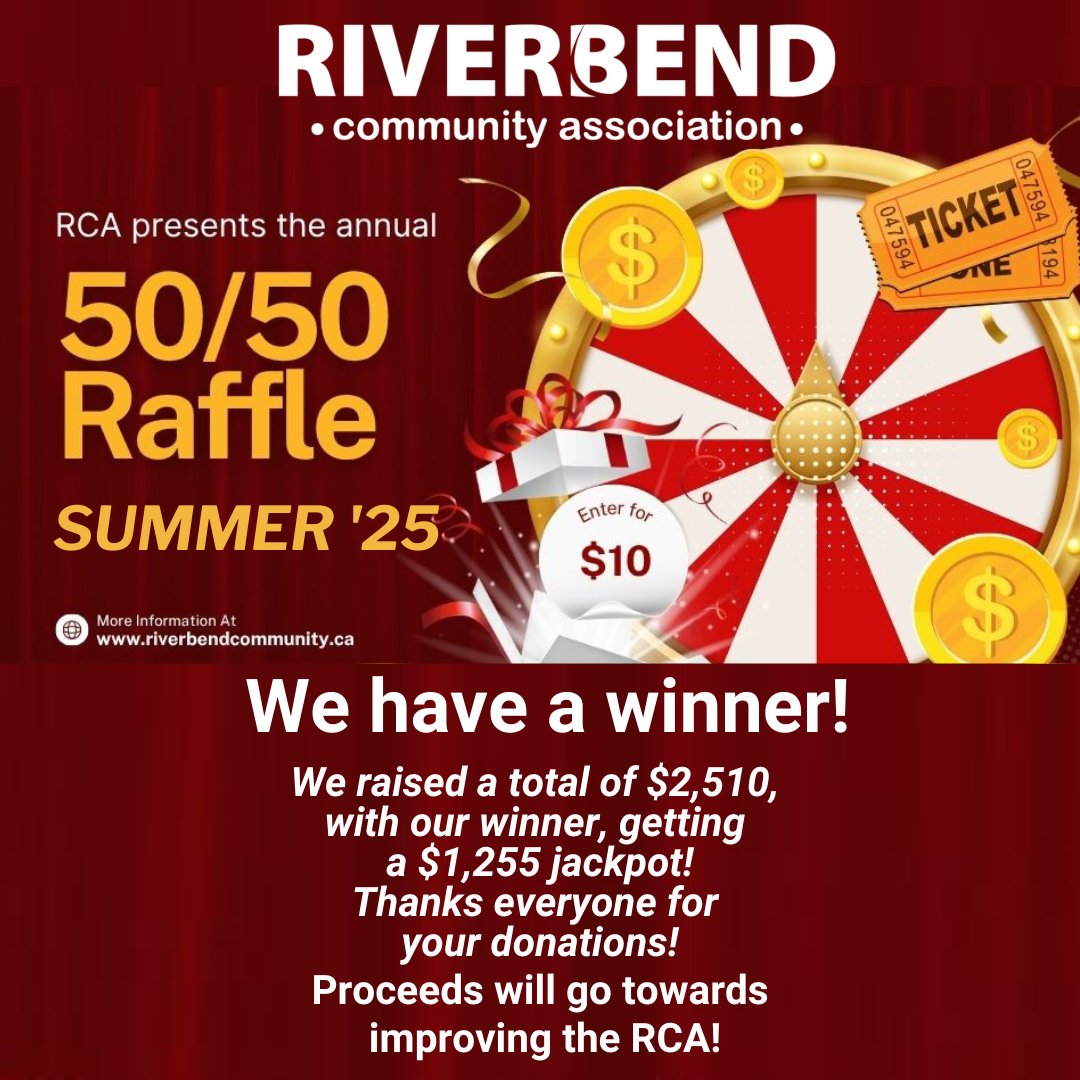 We have a winner for our 50/50 Raffle! Congrats to Longtime Riverbend resident Gigi Bilton!
We raised $2,510, with our winner, getting a $1,255 jackpot!
Funds raised will go directly towards installing beautiful new planters throughout our community.
Thanks for your donations!