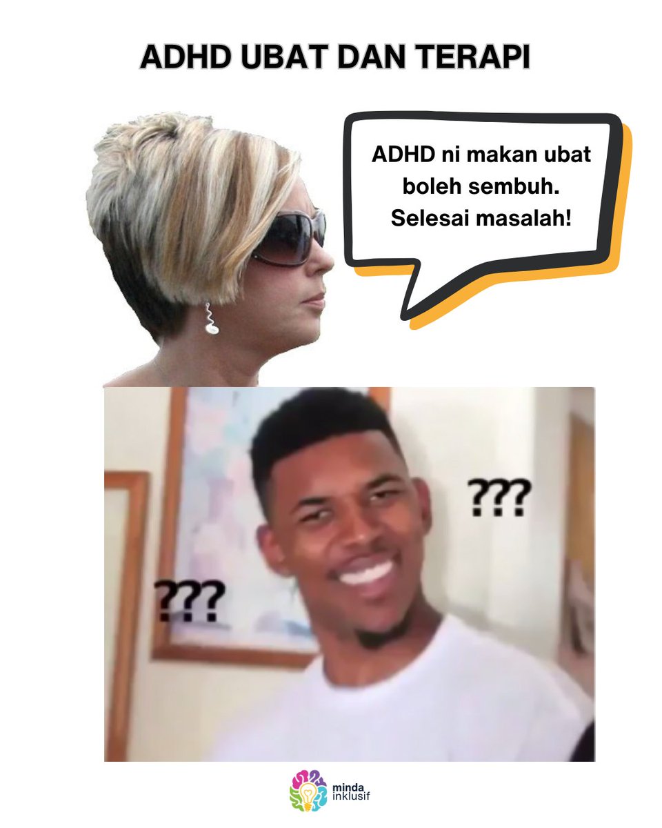 mindainklusif's tweet photo. “Kalau lah semudah tu...📷”

📷 Ramai fikir ADHD boleh “diselesaikan” dengan ubat dan terapi je. Tapi realitinya lebih kompleks.

📷 ADHD bukan masalah yang perlu dibaiki. Ia tentang fahami cara fungsi otak yang berbeza. 

🧵 https://t.co/oV9AsoHE91