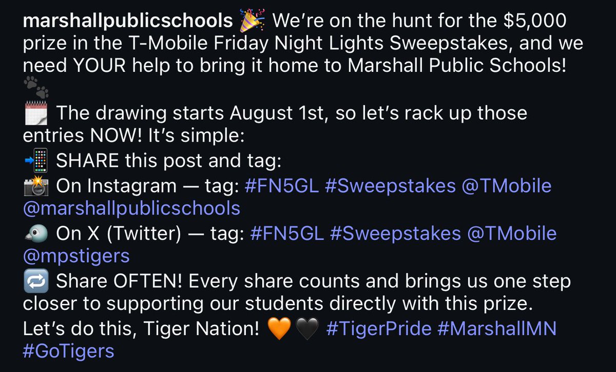 #FN5GL #Sweepstakes <a href="/TMobile/">T-Mobile</a> <a href="/mpstigers/">Marshall Schools</a>