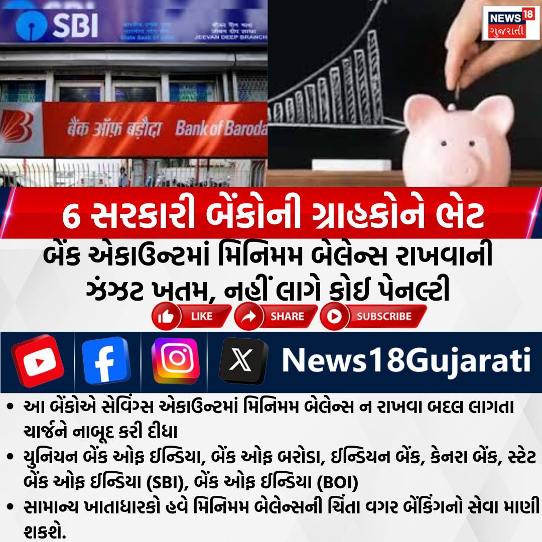 આટલી બેંકમાં હવે મિનિમમ બેલેન્સ નહીં રાખવું પડે 

#SBI #bob