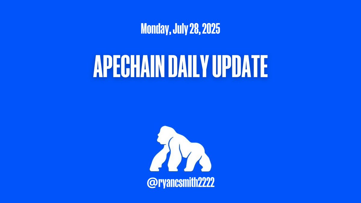 ryancsmith.eth π¦ π (@ryancsmith2222) on Twitter photo The Daily ApeChain Update:
Monday, July 28, 2025
Daily <a href="/apecoin/">ApeCoin</a> Price Update
None of this is financial advice - do your own research
π§ $APE Daily Breakdown
β’Price: $0.6095
β’24h Change: π» 4.8%
β’7d Change: π» 15.7%
β’Market Cap: $487.6M
β’24h Volume: $65.5M
β’7d Trend: π The Daily ApeChain Update:
Monday, July 28, 2025
Daily <a href="/apecoin/">ApeCoin</a> Price Update
None of this is financial advice - do your own research
π§ $APE Daily Breakdown
β’Price: $0.6095
β’24h Change: π» 4.8%
β’7d Change: π» 15.7%
β’Market Cap: $487.6M
β’24h Volume: $65.5M
β’7d Trend: π