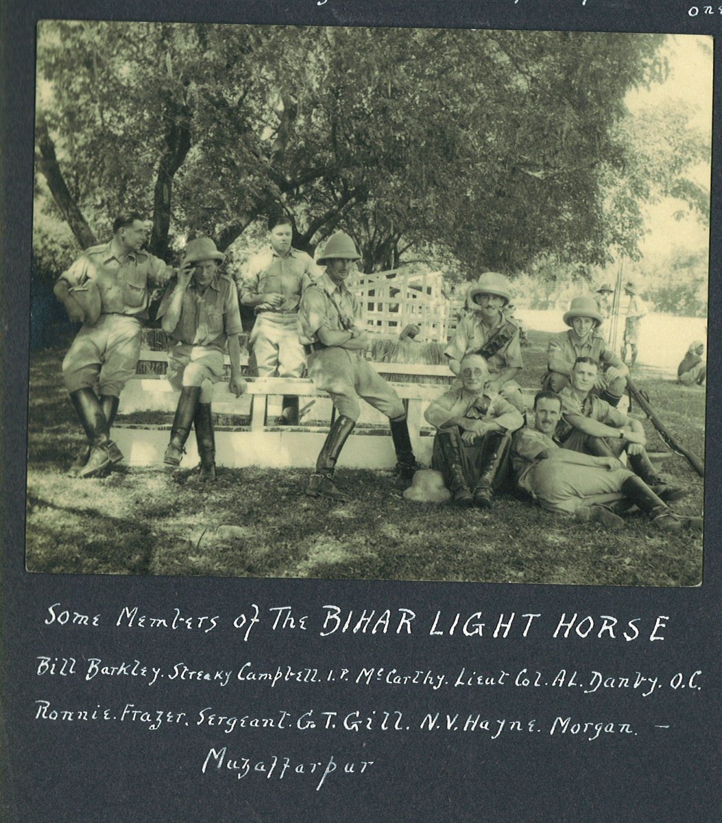 Some members of the Bihar Light Horse, Muzaffarpur, Bihar - 1930s 

It was raised on 8 December 1862 as the Soubah Behar Mounted Rifles Volunteer Corps by indigo planters of the Tirhoot and Chapra districts in Bihar in the aftermath of the Indian Rebellion of 1857.