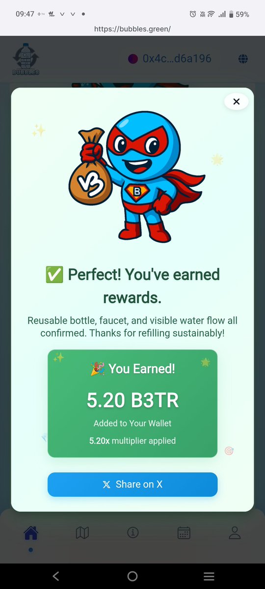 BeautyFree7's tweet image. π₯ Just scored 5.20 B3TR on @Bubbles2Earn! Refilling = Rewards = Planet saved! What's not to love? π§π± #Bubbles2Earn #SustainableLiving #B3TR bubbles.green