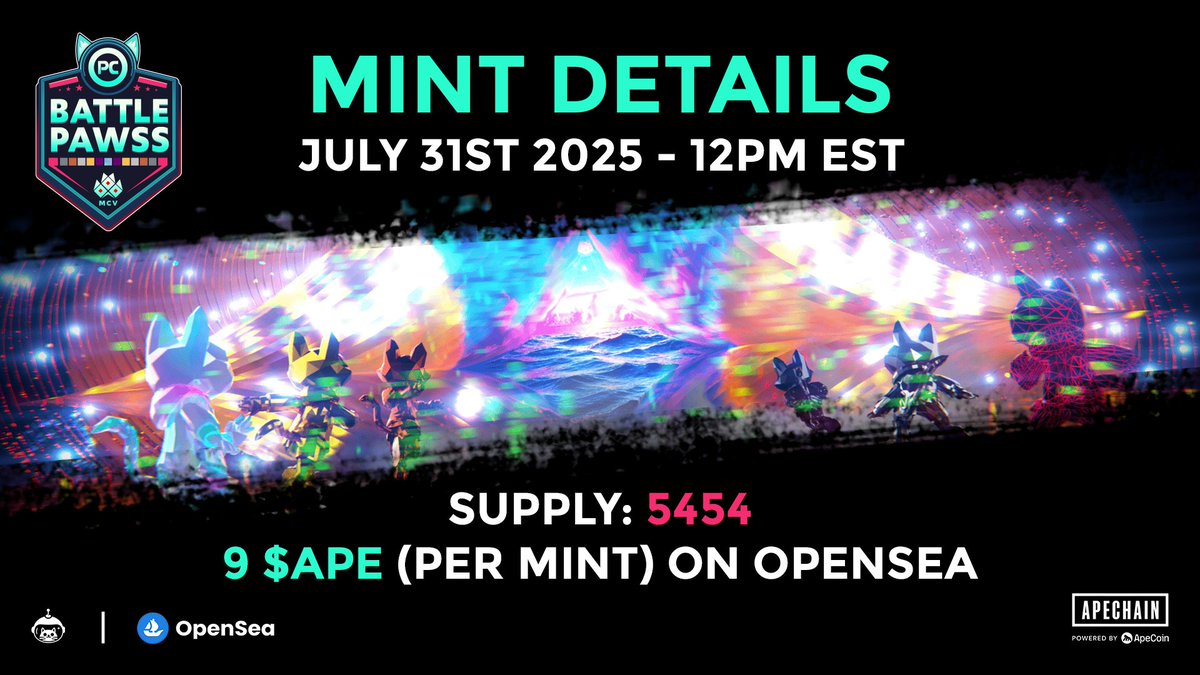 Your Chance to Mint a Battle Pawss NFT is Coming!

The official details for our premier release are locked in.

𖢻 Date: Thursday, July 31st

𖢻 Supply: Only 5,454

𖢻 Mint: 9 $APE

Get an Edge! The pre-season leaderboard is now live. Start competing today to earn incredible