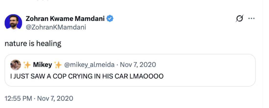 Laura Loomer (@lauraloomer) on Twitter photo <a href="/Breaking911/">Breaking911</a> Remember when <a href="/ZohranKMamdani/">Zohran Kwame Mamdani</a> said “nature is healing” when he saw a post about a police officer crying?
I wonder if he would say the same thing to this dead cops’ wife who is pregnant.
Mamdani is unfit to be Mayor of NYC for more reasons than just being a Muslim invader. <a href="/Breaking911/">Breaking911</a> Remember when <a href="/ZohranKMamdani/">Zohran Kwame Mamdani</a> said “nature is healing” when he saw a post about a police officer crying?
I wonder if he would say the same thing to this dead cops’ wife who is pregnant.
Mamdani is unfit to be Mayor of NYC for more reasons than just being a Muslim invader.