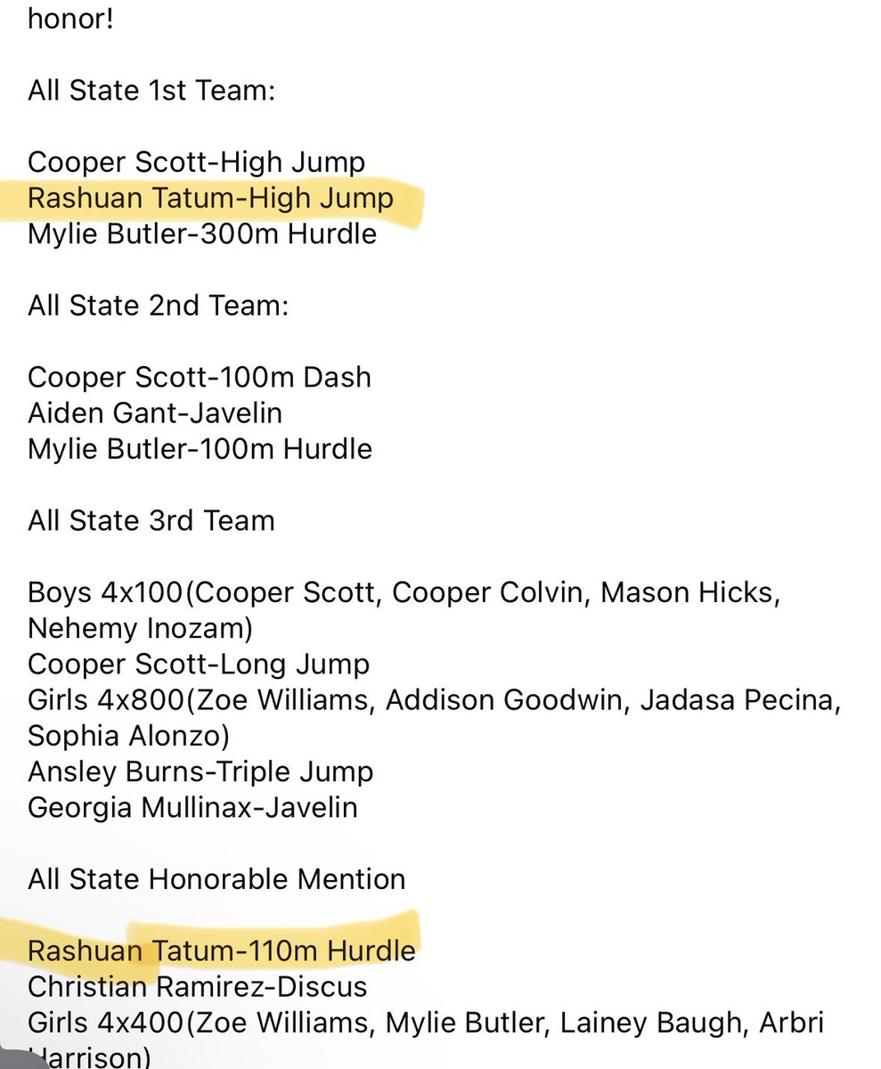 All state first team high jump all state honorable   110 mh