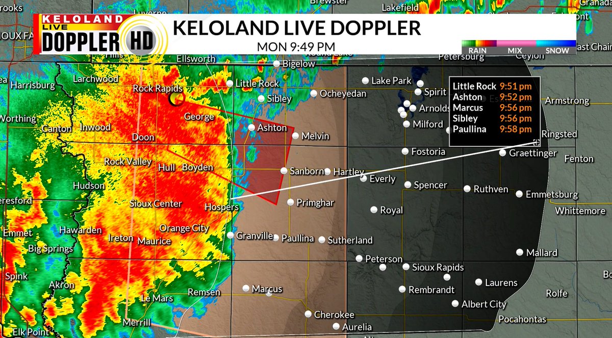 A 99 MPH wind report just came out of Sioux Center, IA at 9:40 PM! Take this DESTRUCTIVE Severe Thunderstorm Warning seriously and seek shelter if you are in the path of this storm!