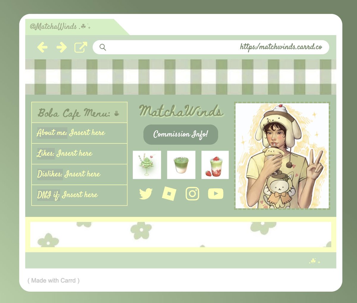 DearAbbyYT's tweet image. Κβ
Λββ§ κ° Carrd Commission! π·κ± βΉ ΰ£ͺ ౨ΰ§Λβ Ι
ββ .β¦ For: @MatchaWinds
matcha-winds.carrd.co
ββ .β¦ Commissions are OPEN!
πβ Price: $5 USD/200RBX/100k RHD for Carrd ΰ§ π±
ΰͺββ΄ You can purchase via VGen! πͺ·
#royalehigh #ROBLOX #Vtuber