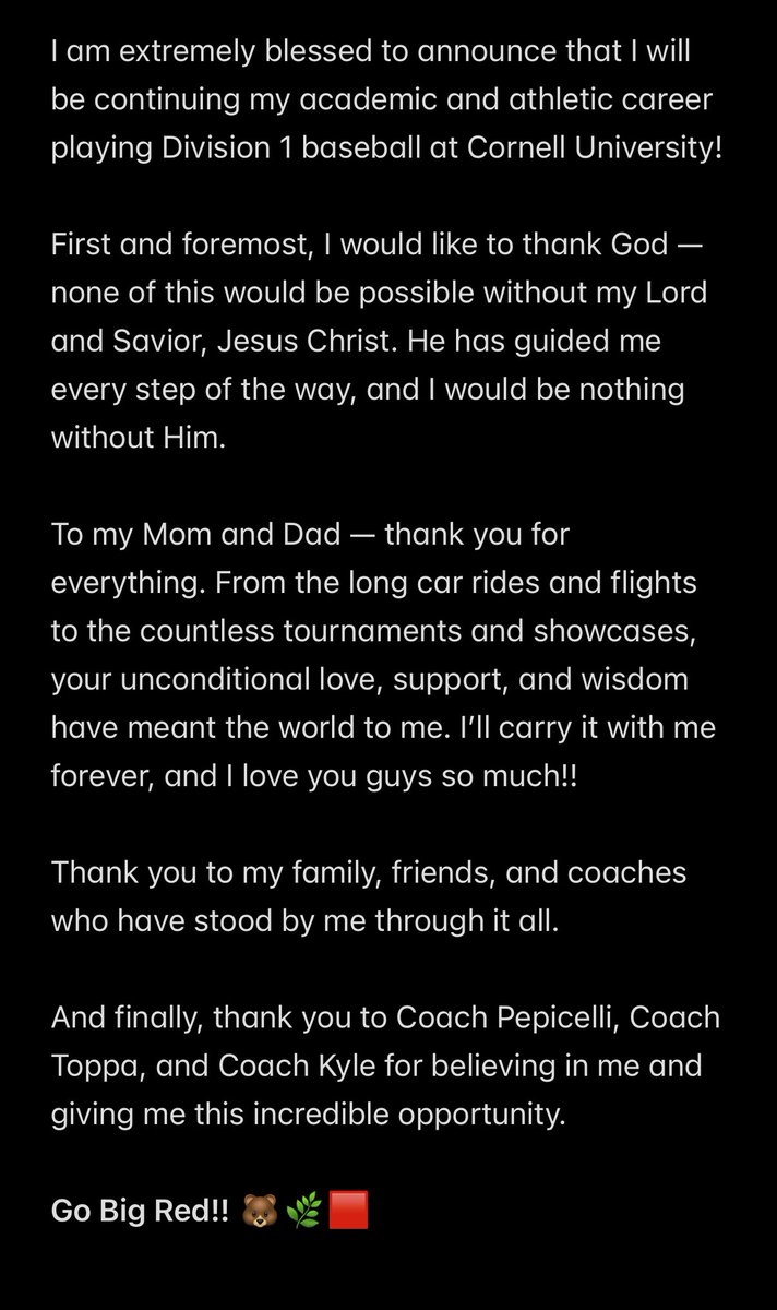 Tyler Maula (@tylermaula2026) on Twitter photo Committed!! Go Big Red!! ๐ป๐ฟ๐ฅ#YellCornell #AG2G <a href="/Cornell/">Cornell University</a> <a href="/CornellSports/">Cornell Big Red</a> <a href="/CornellBaseball/">Cornell Baseball</a> <a href="/jftoppa/">John Toppa</a> <a href="/kcanavally/">Kyle Canavally</a> Committed!! Go Big Red!! ๐ป๐ฟ๐ฅ#YellCornell #AG2G <a href="/Cornell/">Cornell University</a> <a href="/CornellSports/">Cornell Big Red</a> <a href="/CornellBaseball/">Cornell Baseball</a> <a href="/jftoppa/">John Toppa</a> <a href="/kcanavally/">Kyle Canavally</a>