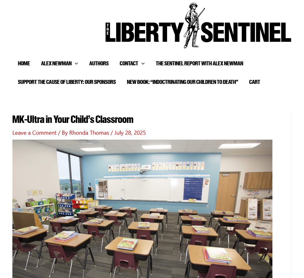 LibertySentinel (@libertysent) on Twitter photo 🚨EXCLUSIVE: MK-Ultra in Your Child’s Classroom: Techniques used in 'Social-Emotional Learning" (SEL) bear disturbing similarities to psychological manipulation used in CIA mind-control tests. Goal: rewire the brain. Written by Rhonda Thomas of <a href="/TruthNEd/">Truth In Education</a>
libertysentinel.org/mk-ultra-in-yo… 🚨EXCLUSIVE: MK-Ultra in Your Child’s Classroom: Techniques used in 'Social-Emotional Learning" (SEL) bear disturbing similarities to psychological manipulation used in CIA mind-control tests. Goal: rewire the brain. Written by Rhonda Thomas of <a href="/TruthNEd/">Truth In Education</a>
libertysentinel.org/mk-ultra-in-yo…