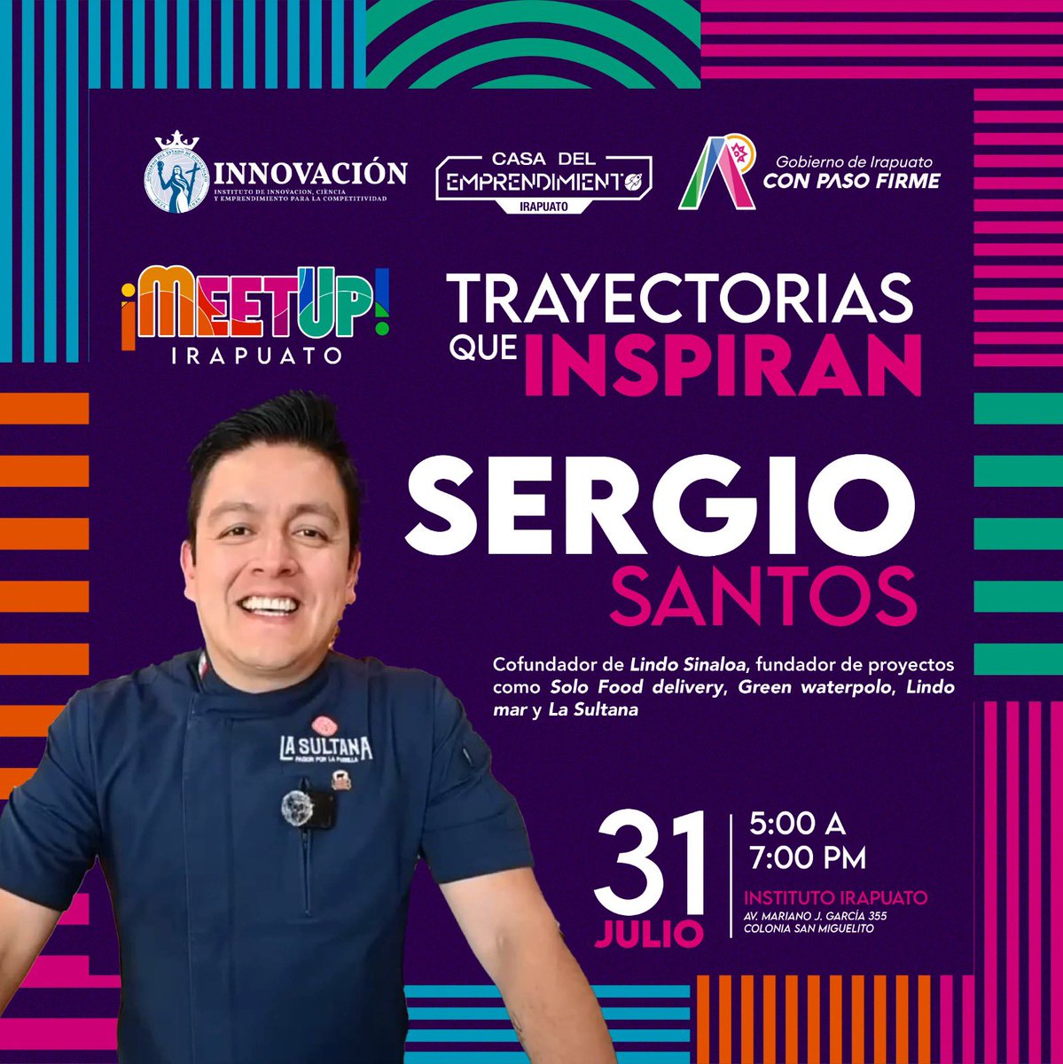 📆Este 31 de julio tenemos una cita imperdible en el Instituto Irapuato con un verdadero titán: ¡Sergio Santos!

¡Siente la emoción, conéctate con otros apasionados y enciende tu chispa emprendedora! 🔥 ¡Este Meetup va a ser ÉPICO!