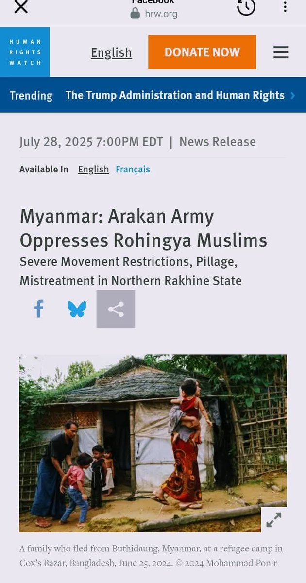“The Arakan Army is carrying out policies of oppression against the Rohingya similar to the those long imposed by the Myanmar military in Rakhine State,”: Human Rights Watch 

Link here 
hrw.org/news/2025/07/2…