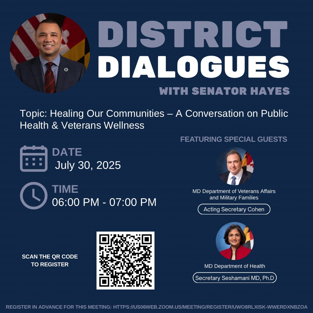 Senator Antonio Hayes (@antoniohayes40) on Twitter photo In the second installment of our District Dialogues series, Senator Antonio Hayes brings together leaders from the Maryland Department of Health <a href="/MDHealthDept/">Maryland Department of Health</a> and the newly formed Maryland Department of Veterans Affairs and Military Families <a href="/MdVeterans/">MD Department of Veterans and Military Families</a> to explore the In the second installment of our District Dialogues series, Senator Antonio Hayes brings together leaders from the Maryland Department of Health <a href="/MDHealthDept/">Maryland Department of Health</a> and the newly formed Maryland Department of Veterans Affairs and Military Families <a href="/MdVeterans/">MD Department of Veterans and Military Families</a> to explore the