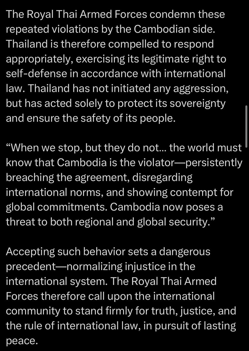 "กองทัพไทยย้ำ!!! ใช้สิทธิ์ป้องกันตนเองตามกฎหมายสากล เพื่อปกป้องอธิปไตยของชาติและประชาชน"

#TruthFromThailand 
#ชายแดนไทยกัมพูชา
