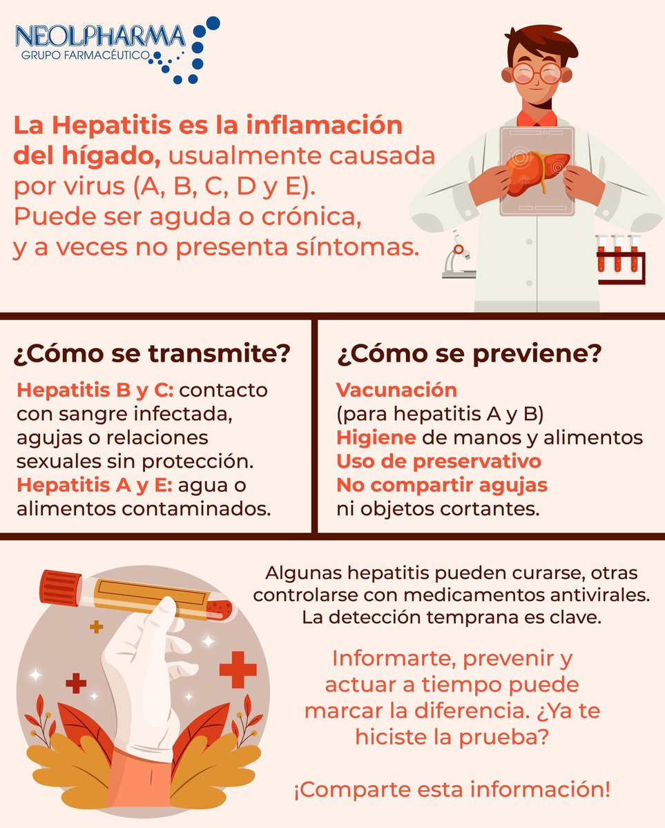 La hepatitis es una enfermedad silenciosa que afecta a millones de personas. 🌎 La detección temprana y la vacunación 💉 son claves para su control.
En Neolpharma creemos en el poder de la información y la prevención.💚
#DíaMundialContraLaHepatitis #GrupoNeolpharma #prevencion