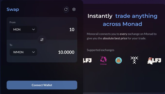 🚂 Swap smarter with <a href="/monorail_xyz/">Monorail</a>, the DEX aggregator powered by Monad’s new EVM consensus! Fast and efficient.  

👉 Test it: testnet-preview.monorail.xyz  
<a href="/monad/">Monad ⨀</a> 
#Monorail