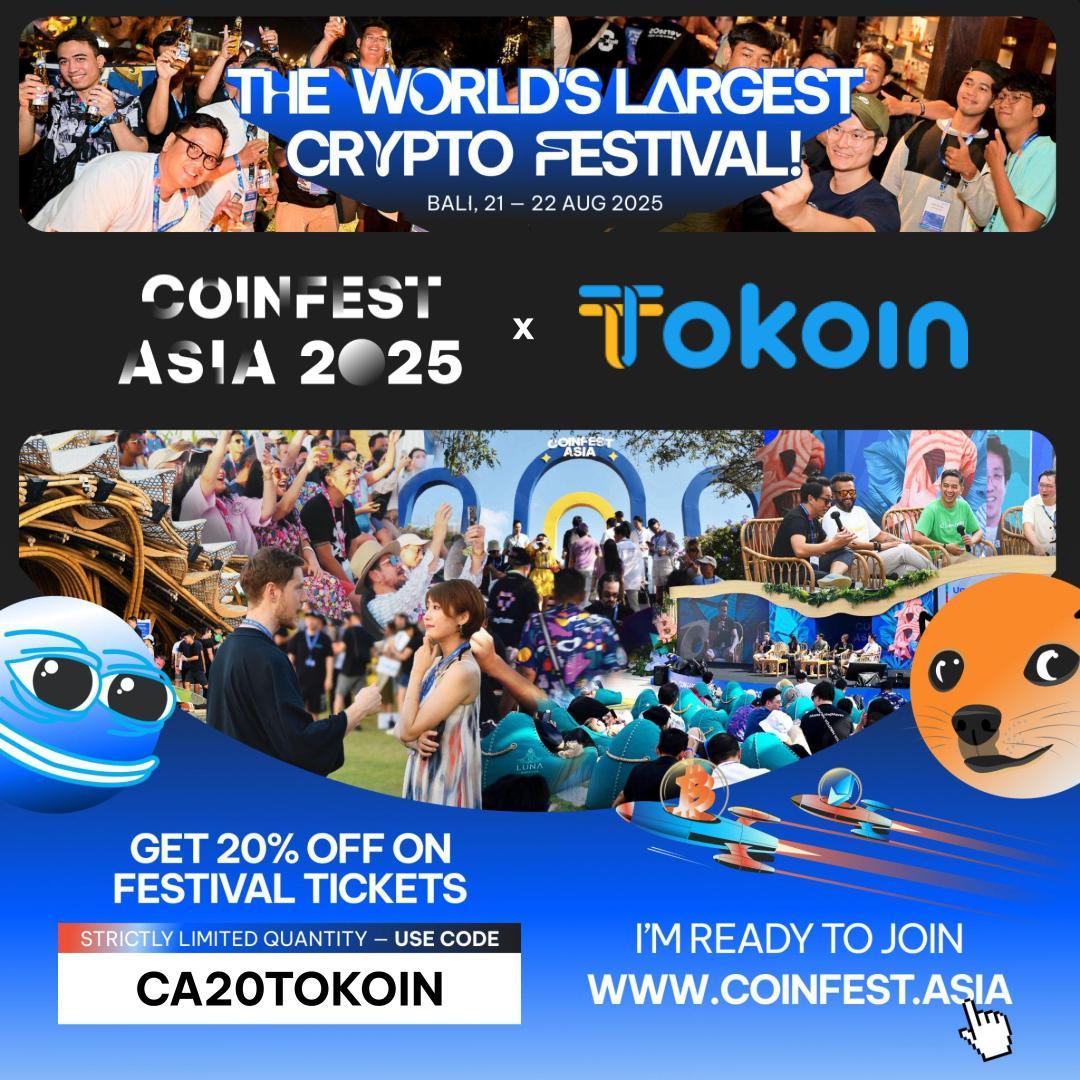 Tokoin x Coinfest Asia 2025 🌴
The world’s largest crypto fest lands in Bali, Aug 21–22!

🎟️ Get 20% OFF tickets – use code CA20TOKOIN (limited!)

Let’s meet, vibe, and build Web3 together.