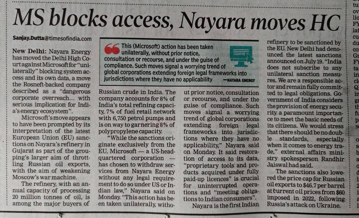 Microsoft blocks access!!

Now just think, it’s a hot war situation

Our total reliability on the foreign Operating system

Grand Daddy decides to place sanctions on us as we are fighting his love child

Your entire ICT goes phuttt

To lead, u need ur own secure ICT

#ATMANIRBHAR