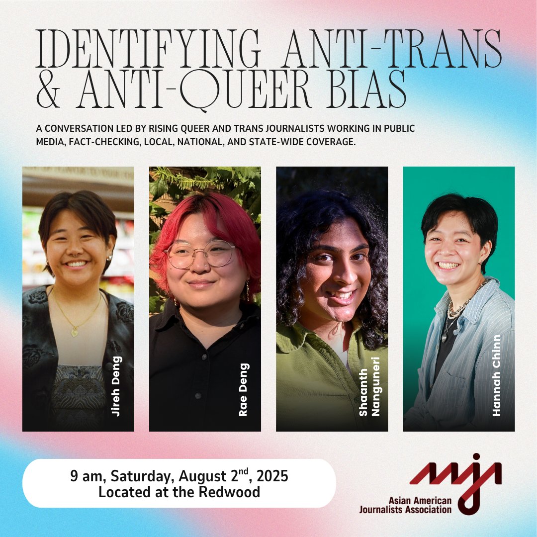 Jireh Deng 鄧以樂 (@bokchoy_baobei) on Twitter photo just hopping on briefly to this app again to share that I'll be on a panel "identifying anti-trans and anti-queer bias" at <a href="/aaja/">Asian American Journalists Association est. 1981</a> this year with these amazing journalists <a href="/raesdeng/">rae</a>, <a href="/shaanthx/">Shaanth Nanguneri is on bsky @shaanthx</a>, <a href="/hannahlchinn/">hannah chinn</a>.
Don't miss it! Saturday, 9 am at the Redwood. See you there. 😤 just hopping on briefly to this app again to share that I'll be on a panel "identifying anti-trans and anti-queer bias" at <a href="/aaja/">Asian American Journalists Association est. 1981</a> this year with these amazing journalists <a href="/raesdeng/">rae</a>, <a href="/shaanthx/">Shaanth Nanguneri is on bsky @shaanthx</a>, <a href="/hannahlchinn/">hannah chinn</a>.
Don't miss it! Saturday, 9 am at the Redwood. See you there. 😤
