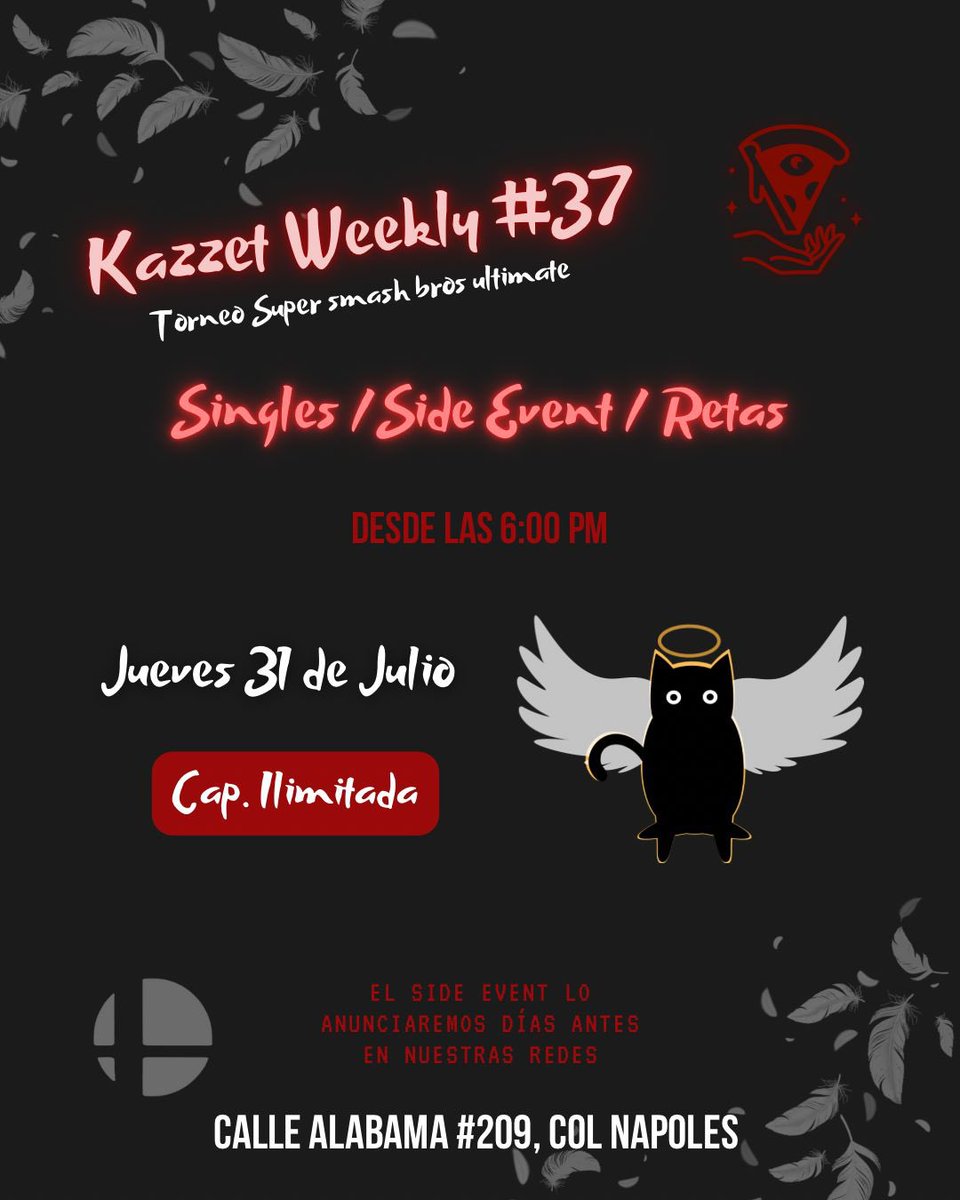 Quien dijo que no habría semanal?? 🤔
Los invitamos a nuestro torneo "Kazzet weekly #37” este jueves 31 de Julio
🍕😎 Singles (top 8 Bo5)
🗣️‼️Side event
🍕🤠 Amateur 
Si comparten este post y se registran antes entrarán a una rifa por el venue el día del evento
Link aqui abajo!⏬