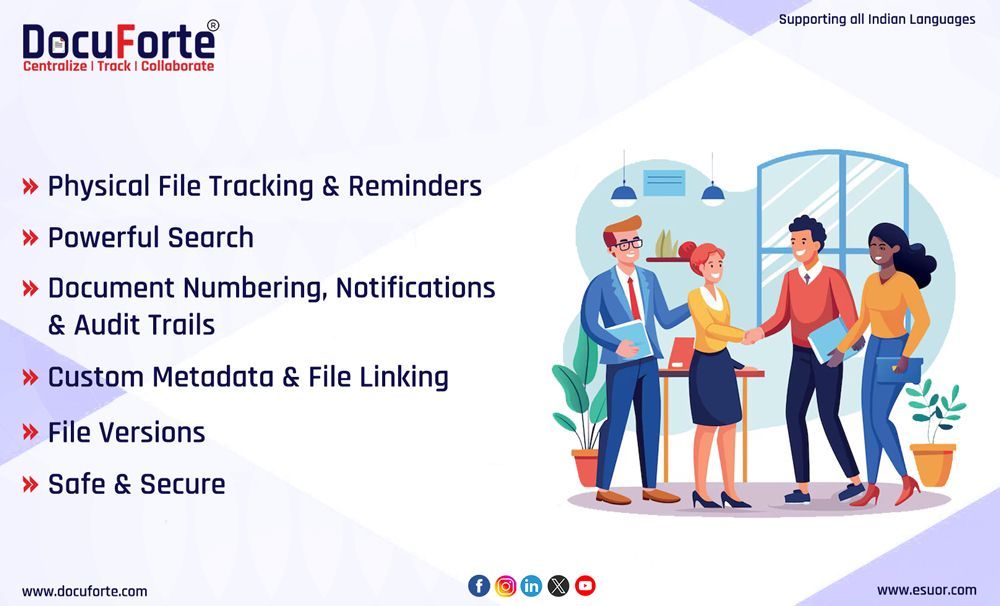ESUOR10's tweet image. DocuForte connects teams and documents in one unified, cloud-based system — for smarter, faster collaboration. ☁️🧩
#DocuForte #Esuor #CloudDMS #Collaboration #DigitalIndia #Bharat #SmartTeams