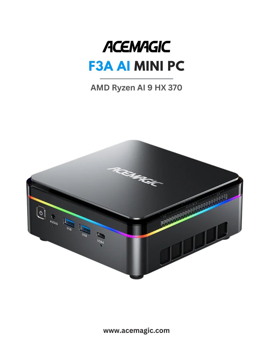 Acemagic_MiniPC's tweet image. ACEMAGIC F3A AI #MiniPC 🖥️💪 Equipped with the AMD Ryzen™ AI 9 HX 370, this compact powerhouse is built to elevate your workflow &amp;amp; entertainment✨

🏷️ Use Discount Code: 𝟳𝗔𝗖𝗘𝗙𝗔𝗡𝟯 on our official website 𝗮𝗰𝗲𝗺𝗮𝗴𝗶𝗰.𝗰𝗼𝗺
🛒💨 bit.ly/AceMagic_F3A_A…

#ACEMAGICPC…