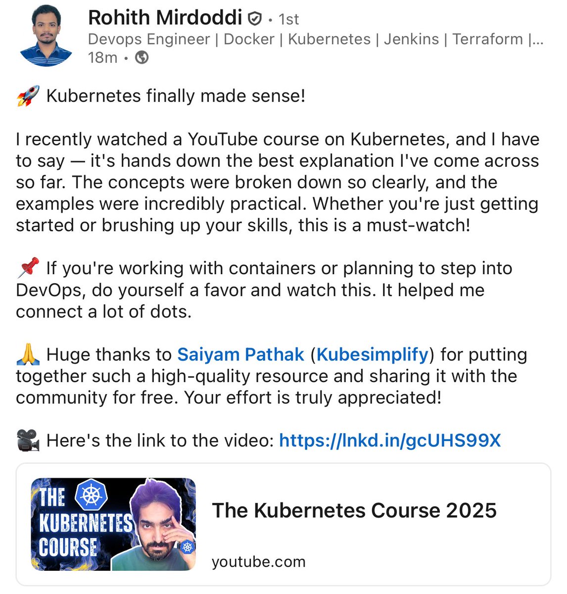 Starting off Tuesday morning.
The best #kubernetes course - by the people is on Kubesimplify ❤️
Go learn Kubernetes today!