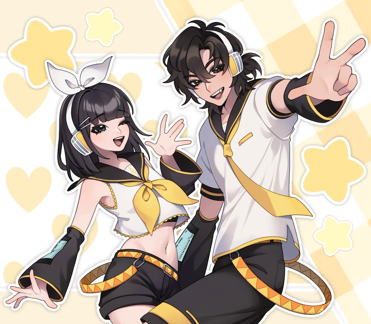 peachiiri's tweet image. cheng xiaoshi &amp;amp; qiao ling as the kagamines😼😼 #linkclick #時光代理人