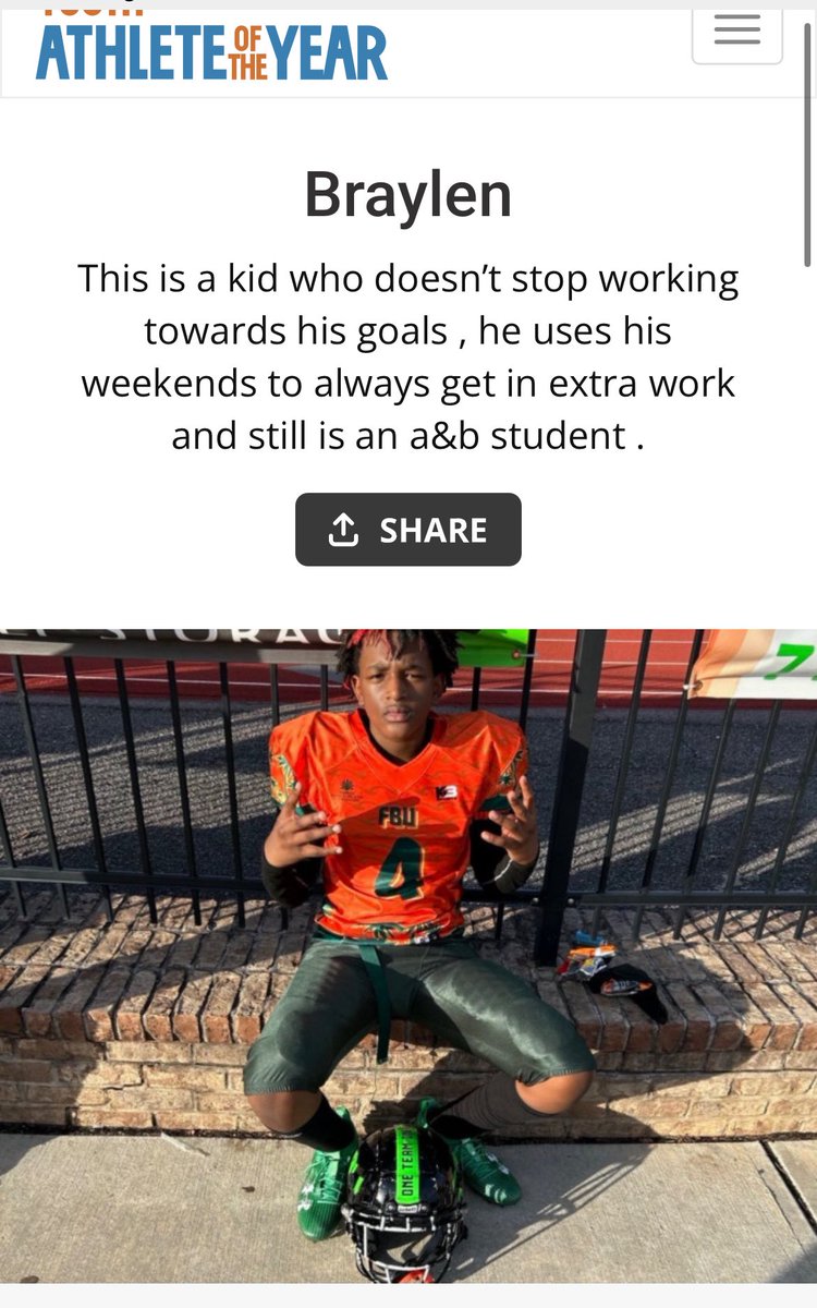 Braylen Conwell (@braylen_co81010) on Twitter photo I have been fortunate for the opportunity to compete for Athlete of the year I would really appreciate if yall could vote using this think <a href="/ParkviewFB/">Parkview Football</a> <a href="/PlayBookAthlete/">PLAYBOOK ATHLETE</a> <a href="/PrepRedzoneNext/">Prep Redzone ππππ π</a> <a href="/AlPopsFootball/">ππ ππ¨π©π¬</a>
athleteoftheyear.org/2025/braylen-7β¦ I have been fortunate for the opportunity to compete for Athlete of the year I would really appreciate if yall could vote using this think <a href="/ParkviewFB/">Parkview Football</a> <a href="/PlayBookAthlete/">PLAYBOOK ATHLETE</a> <a href="/PrepRedzoneNext/">Prep Redzone ππππ π</a> <a href="/AlPopsFootball/">ππ ππ¨π©π¬</a>
athleteoftheyear.org/2025/braylen-7β¦