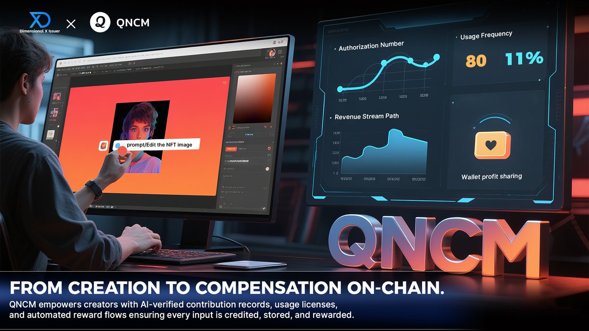 DimensionalX_1's tweet photo. ๐จ Create it. Own it.
QNCM puts your AI prompts and digital works on-chain, verified, licensed, and rewarded.
No middlemen. Just smart contracts doing the work.
๐ https://t.co/BL13sB7X0s
#QNCM #CreatorEconomy #OnChainRoyalties #VerifiedOwnership #SmartContractRights https://t.co/Xc6bvoaRfA