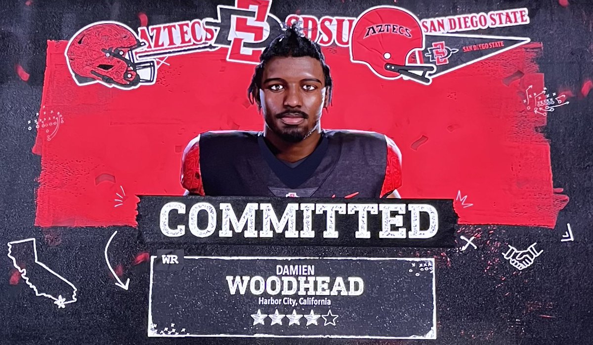 AztecDieHard_RZ's tweet photo. Driving into today’s game vs Colorado State and I hear this exciting nugget. 4Star WR Damien Woodhead commits to the Aztecs!! Absolutely love it! Very high praise from anyone you speak to, this is huge! https://t.co/KsqoCPLXr9
