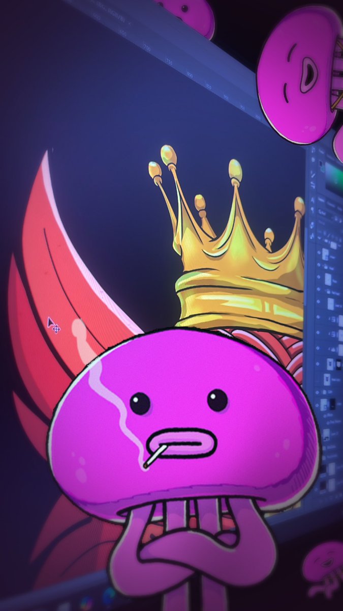 Making art till this time of the night (4:30am) shouldn’t be normal but I love it.😩🤣

Jellies from <a href="/PortaltoBitcoin/">Portal</a> are assisting me, making sure I do a good job and I think we cooked.🧑‍🍳

GPortal if you are up and grinding…