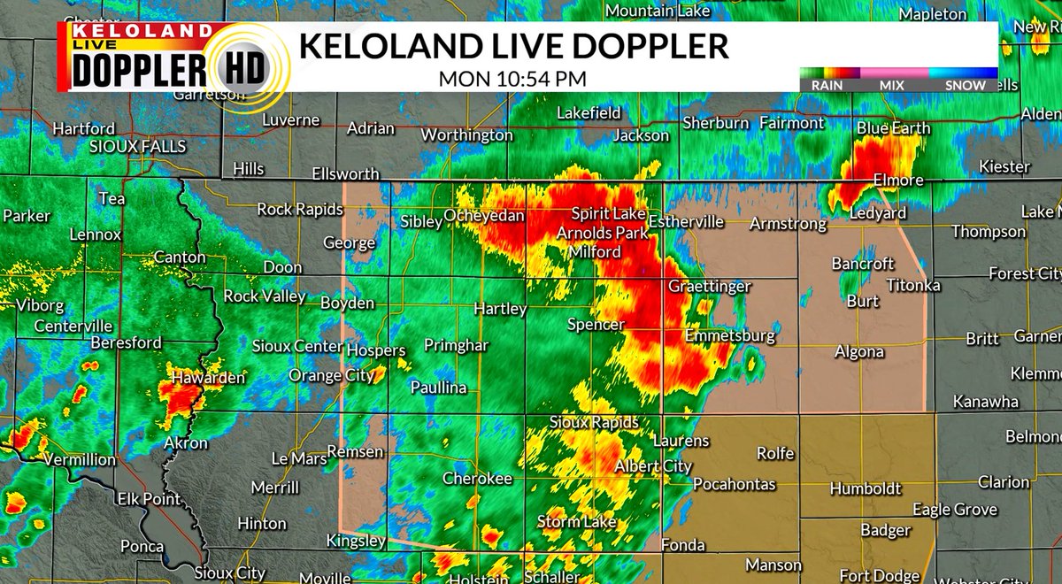 Just after 10:40 PM, a wind gust of 87 MPH was reported at the Spencer, IA airport! These storms are still packing a punch as they continue to move eastward in NW Iowa.