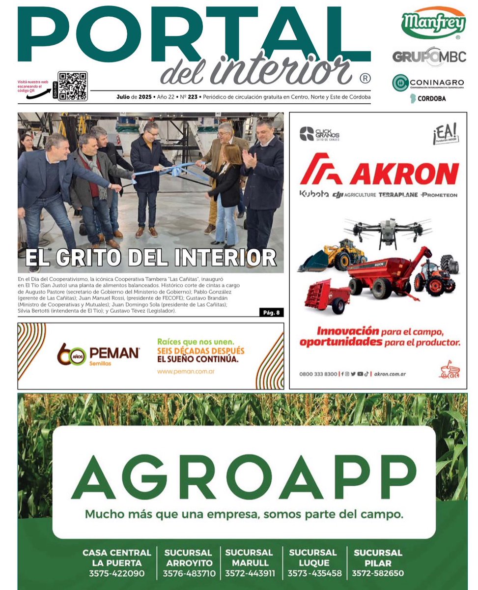✅ Ya está disponible la edición nro 223 de #portaldelinterior en el centro norte y este de Córdoba 🗞️ TAPA👉Coop Tamb Las Cañitas inauguró planta de alimentos balanceados en 📍El Tio