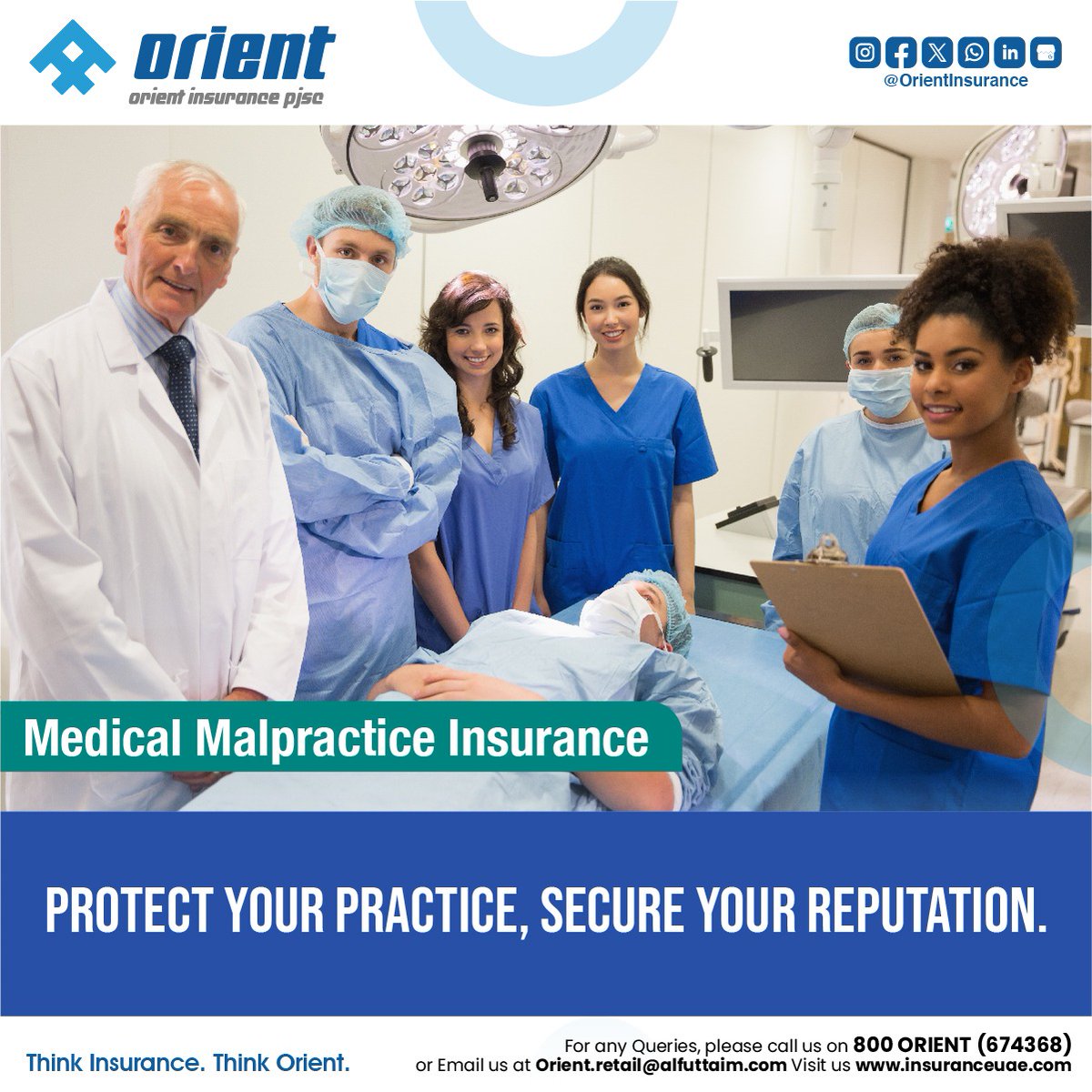 OrientInsurance's tweet image. #MedicalMalpracticeInsurance safeguards healthcare professionals from claims due to negligence. Covering doctors, nurses, and more. Terms apply. 
Buy Now: zurl.co/dGcFh 
To know more, Call 800 Orient(674368) or Email orient.retail@alfuttaim.com 
#OrientInsurance #UAE