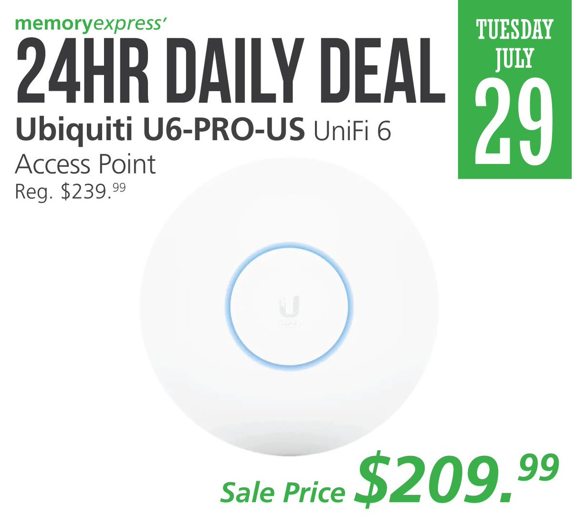 #24hrDailyDeal:
The #Ubiquiti U6-PRO-US UniFi 6 Access Point is a high-performance, dual-band Wi-Fi 6 access point ideal for home and office use.
Get today's 24hr Daily Deal for only $209.99!
bit.ly/3H6ypM9